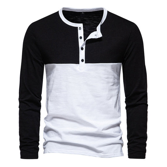 Herren Langarm-Henley-Shirt mit kontrastierenden Ärmeln und stilvollem Knopfdesign EB
