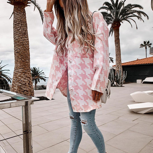 Damen Trendige Oversized-Hemdjacke mit auffälligem Muster EB
