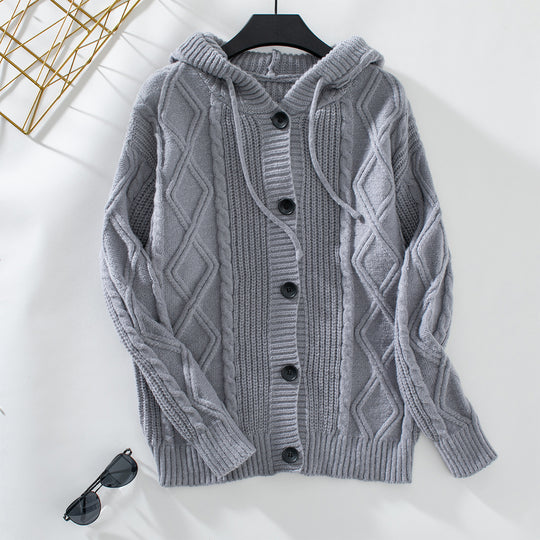 Damen Strickjacke mit Kapuze und strukturiertem Design EB