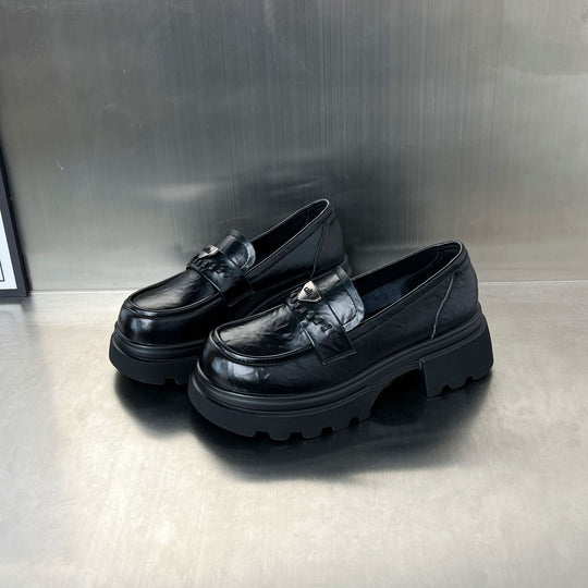 Damen modische Clogs mit klobiger Sohle und glänzender Lederoberfläche EB