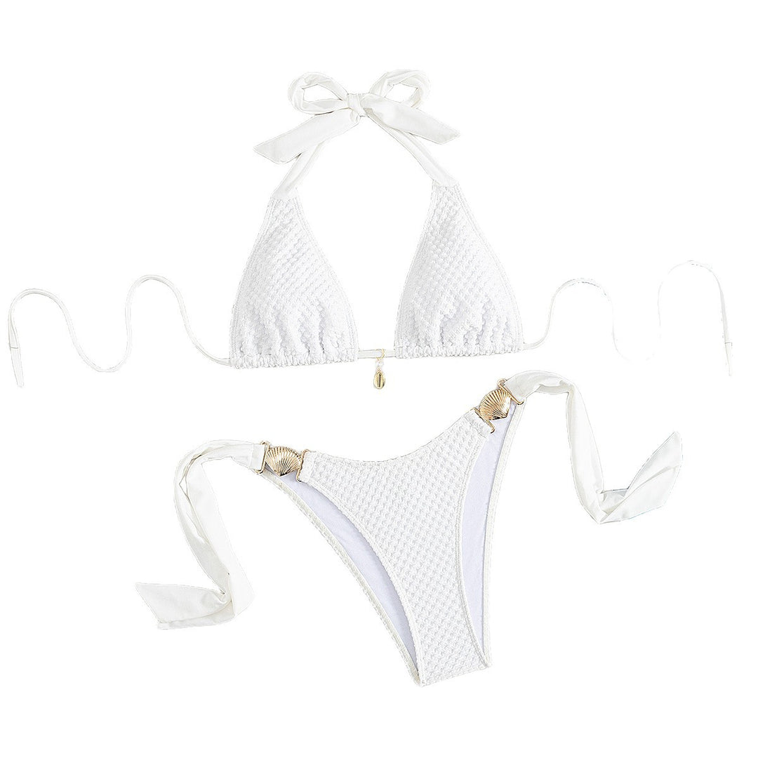 Damen Triangel-Bikini mit eleganten Schleifen und Muschelverzierungen EB