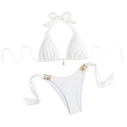 Damen Triangel-Bikini mit eleganten Schleifen und Muschelverzierungen EB
