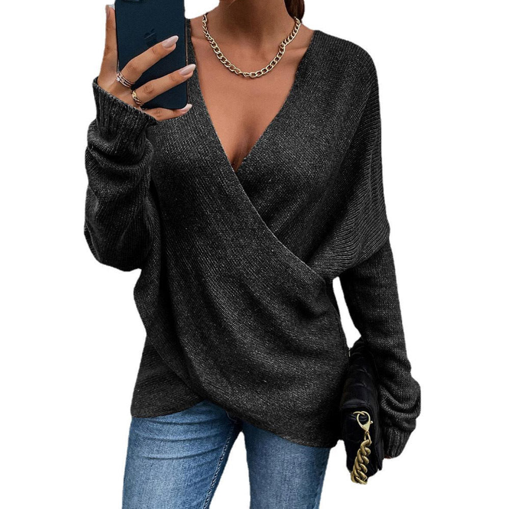 Damen Oversize Strickpullover mit V-Ausschnitt und lässigem Look EB