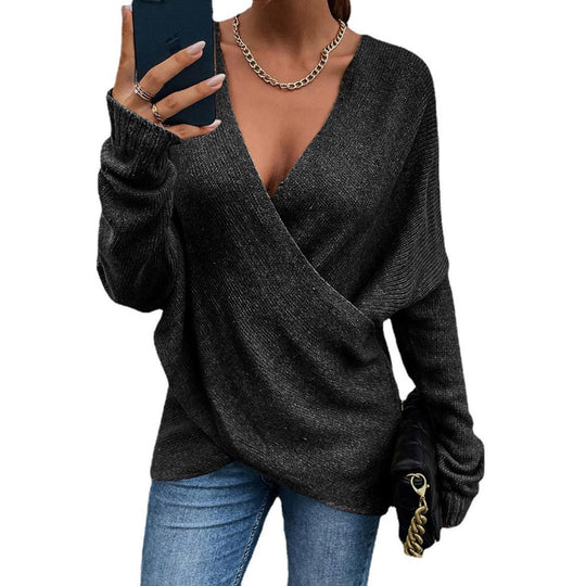 Damen Oversize Strickpullover mit V-Ausschnitt und lässigem Look EB