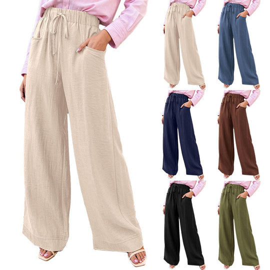 Damen Weit geschnittene Sommerhose mit elastischem Bund und frontalen Taschen EB