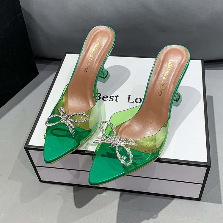 Damen elegante transparente Pumps mit Schmuckdetails EB