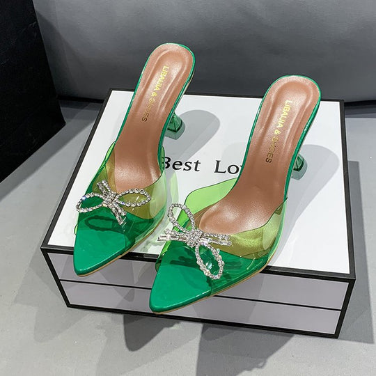 Damen elegante transparente Pumps mit Schmuckdetails EB
