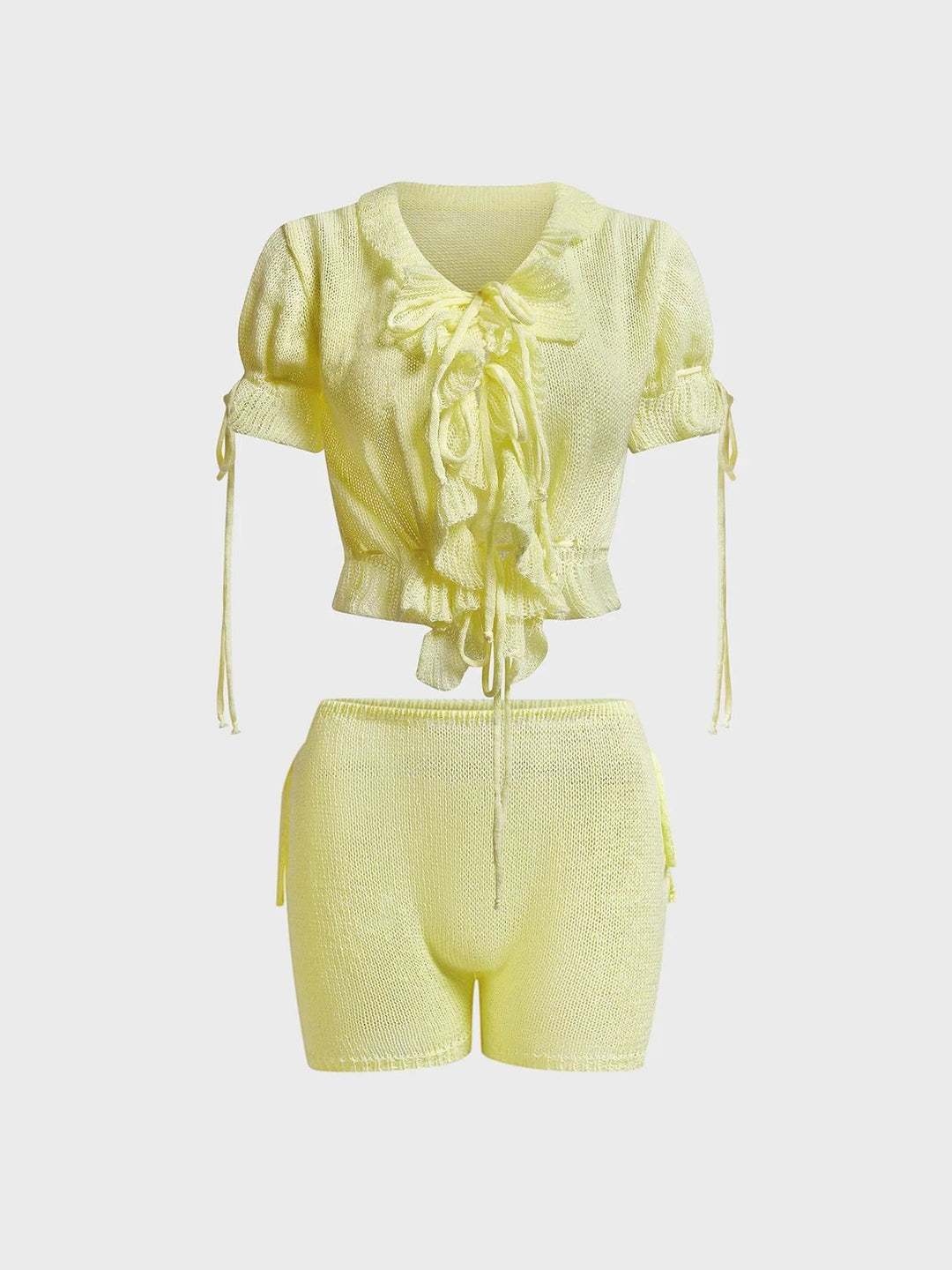 Damen Kurzarm Spitze Top mit Rüschen EB