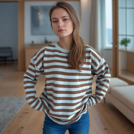 Damen lässiger Oversize-Pullover mit breiten Streifen EB