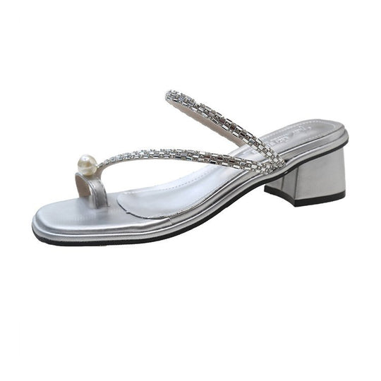 Damen elegante Riemensandalen mit glänzenden Perlenakzenten EB
