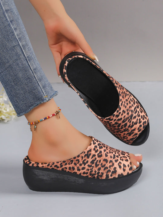 Damen Plateauslipper mit animalischem Muster EB
