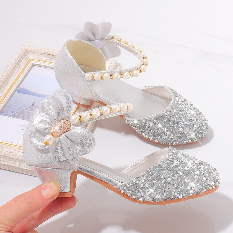 Damen Elegante und funkelnde Mittelabsatzschuhe mit Perlen- und Schleifendetails EB