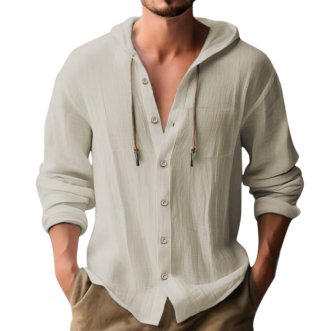Herren lässiges Kapuzenshirt mit Knopfleiste und praktischen Taschen EB
