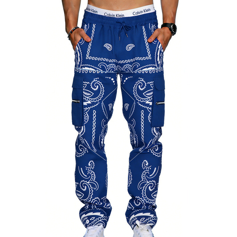 Herren Cargo-Hose mit Bandana-Print, elastischem Bund und Zipper-Taschen EB