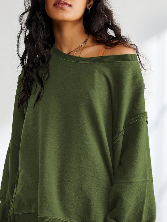 Damen Oversized Sweatshirt mit kreativem Saumdesign EB