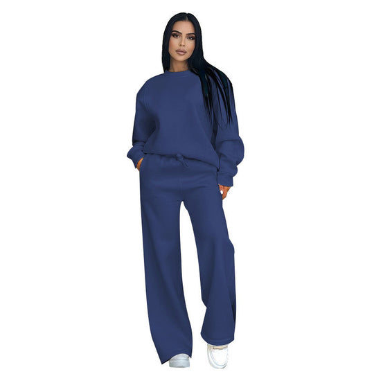Damen nan Lounge-Set mit Oversize-Rundhalsausschnitt und hochgeschnittener Jogginghose mit weitem Bein EB