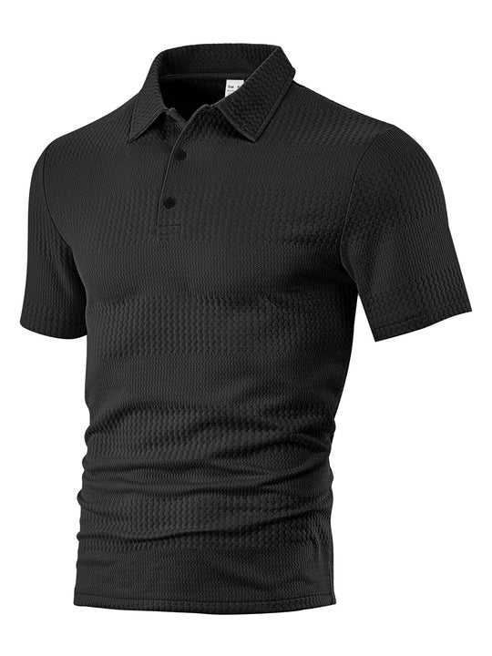 Herren nan körperbetontes Kurzarm-Polo aus elastischem Jacquardstrick mit Hemdkragen EB