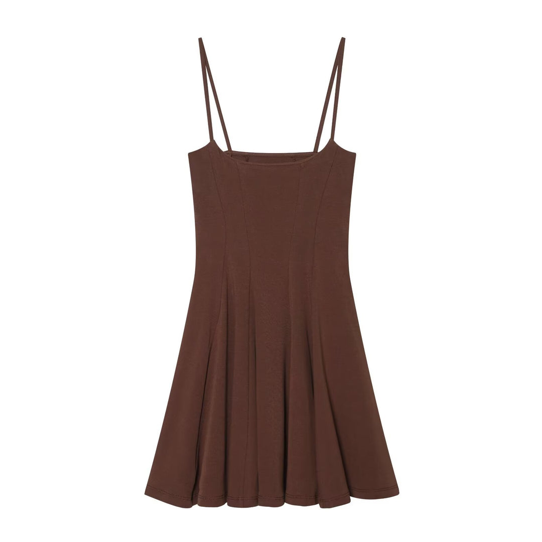 Damen luftiges Spaghettiträgerkleid mit schwingendem Rock EB
