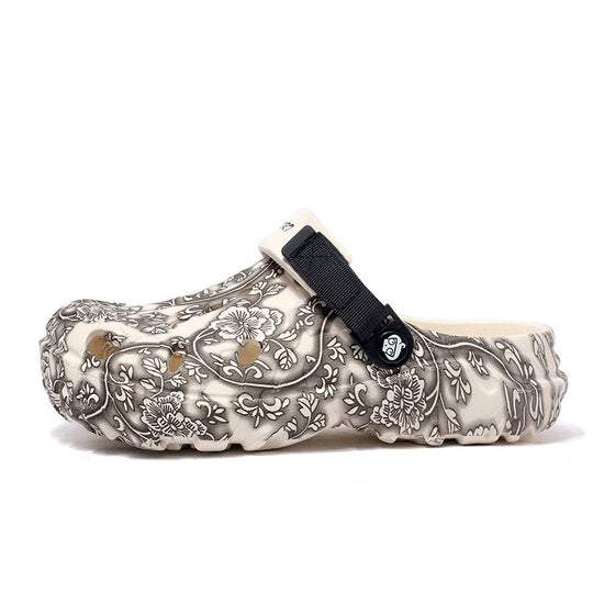 Damen Komfortable Clogs mit verstellbarem Riemen und floralem Design EB