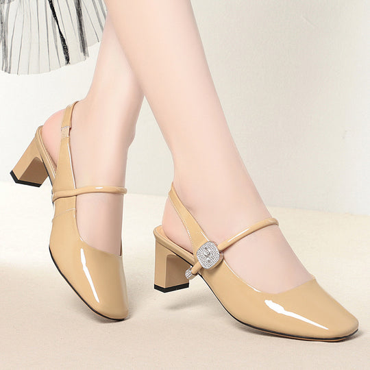 Damen Slingpumps mit modischem Strassakzent und bequemem Blockabsatz EB