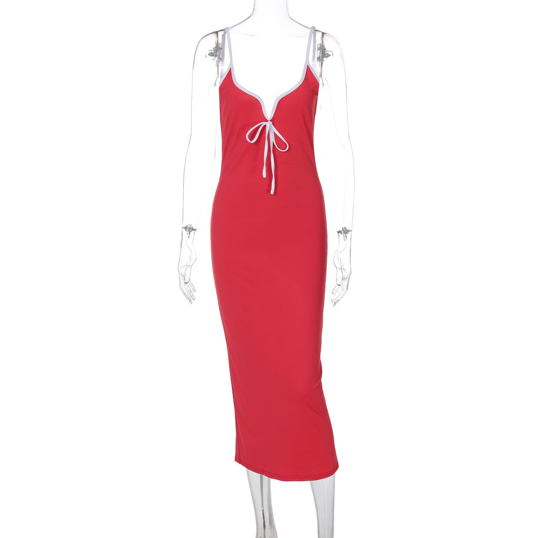 Damen figurbetontes Maxikleid mit tiefem Ausschnitt EB