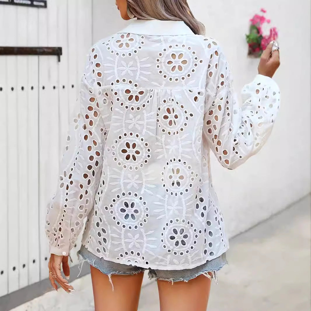 Damen Elegante Bluse mit Spitzenmuster EB