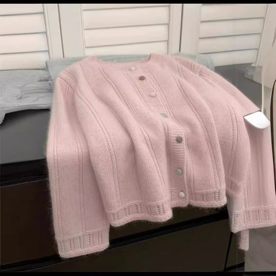Damen Grobstrick-Cardigan mit geschmackvollem Knopfverschluss und weiten Ärmeln EB