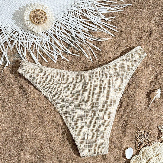 Damen hohes Beinausschnitt Bikini-Unterteil mit Raffung EB