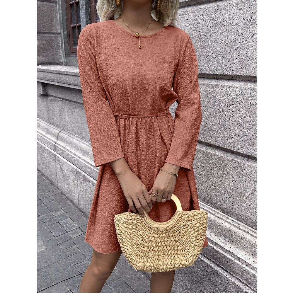 Damen legeres Kleid mit taillierbarem Gürtel und 3/4-Ärmeln EB