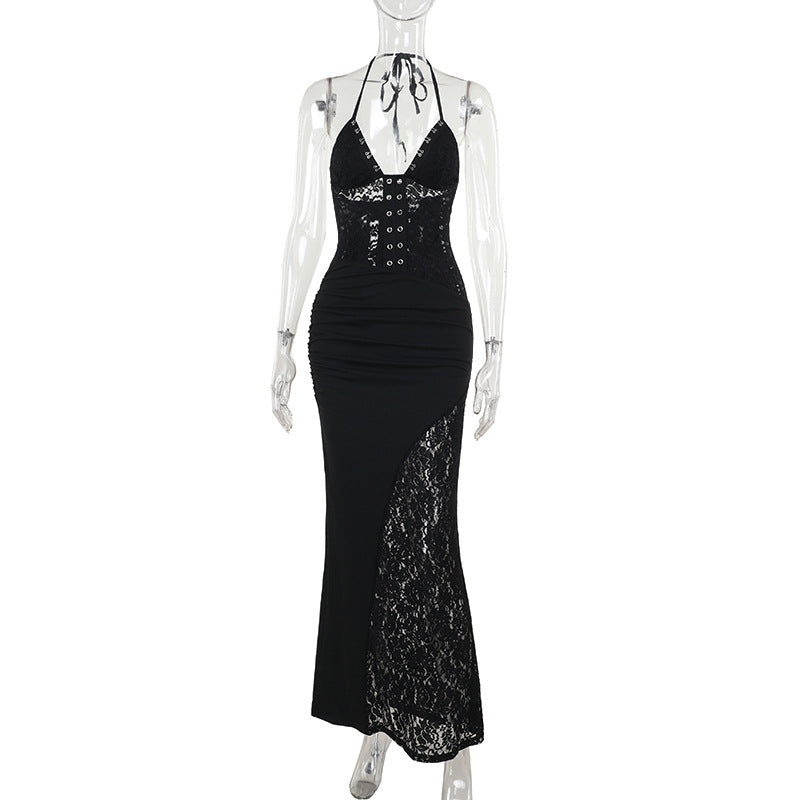Damen Elegantes Maxikleid mit raffinierten Spitzenakzenten EB