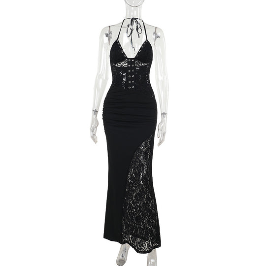 Damen Elegantes Maxikleid mit raffinierten Spitzenakzenten EB