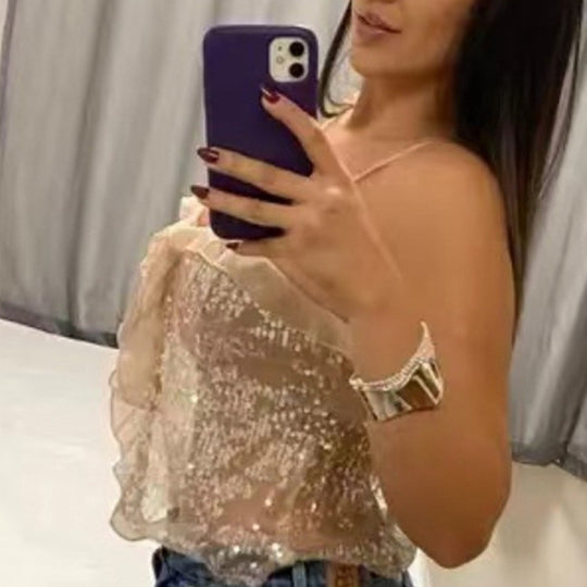 Damen Funktionsbluse mit Pailletten und Rüschen EB
