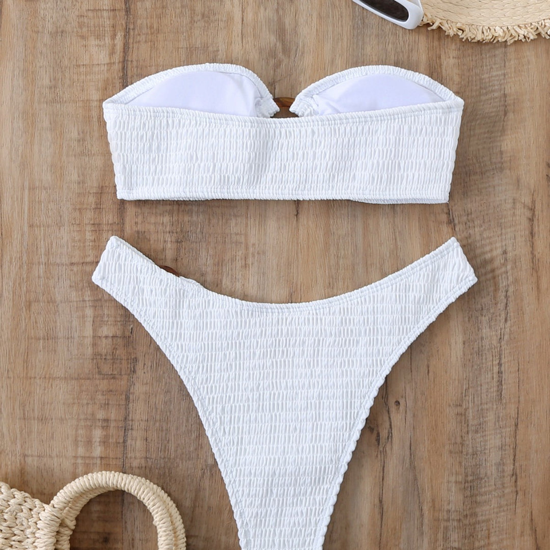 Damen Bikini-Set mit strukturiertem Bustier-Oberteil und hochgeschnittenen Bottoms EB