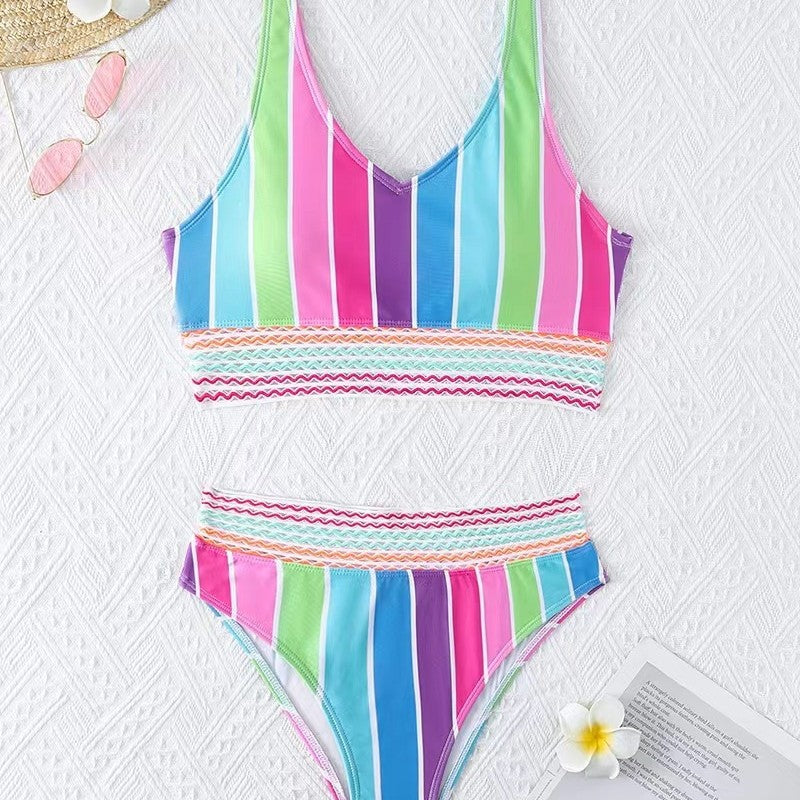 Damen Bikini-Set mit breitem Farbblockdesign und hohem Bündchen EB