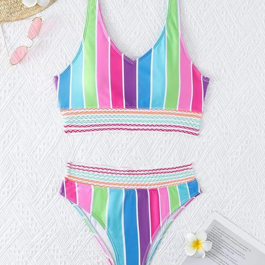 Damen Bikini-Set mit breitem Farbblockdesign und hohem Bündchen EB