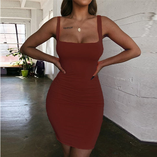 Damen Bodycon Minikleid mit breiten Trägern und taillierter Silhouette EB
