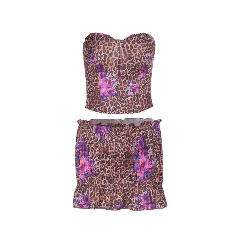 Damen Crop-Top und Shorts Set mit angesagtem Leopardenmuster EB