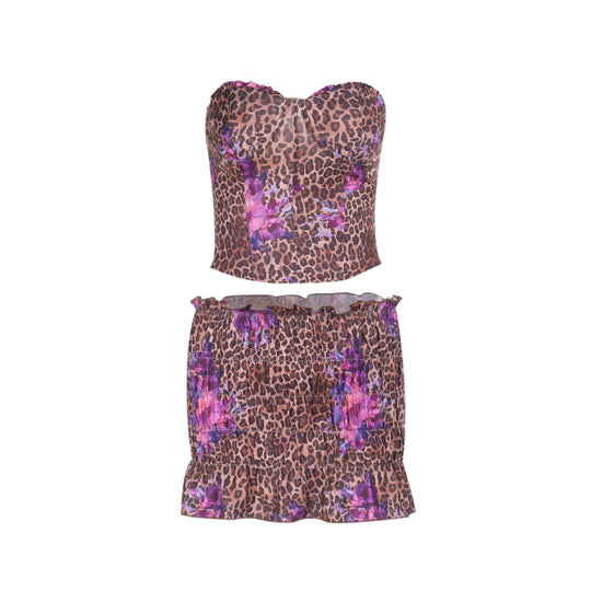 Damen Crop-Top und Shorts Set mit angesagtem Leopardenmuster EB