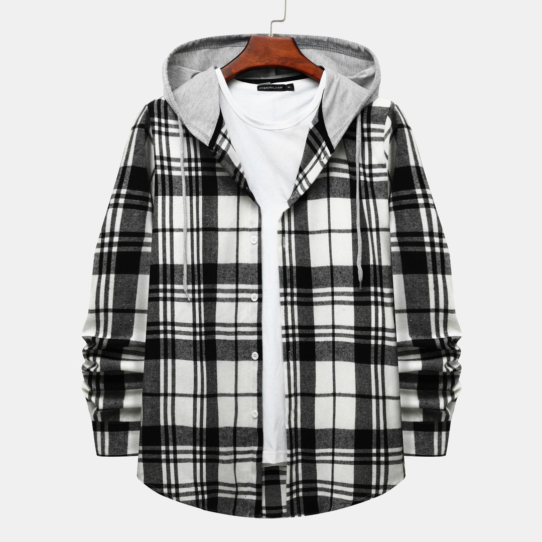 Herren Karohemdjacke mit integrierter Kapuze und modischem Design EB