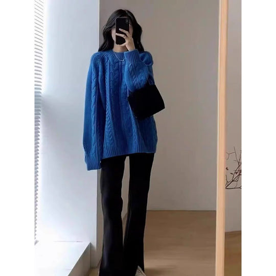 Damen Grobstrickpullover im lässigen Oversized-Stil mit Zopfmuster EB