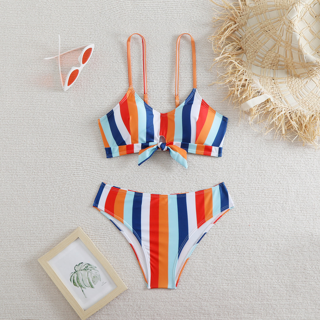 Damen Bandeau-Bikini mit verstellbaren Trägern und Knoten-Detail EB