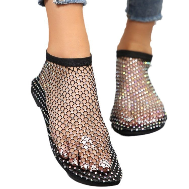 Damen Glitzernde Netzschuhe mit offener Zehenpartie und auffälligen Strasssteinen EB