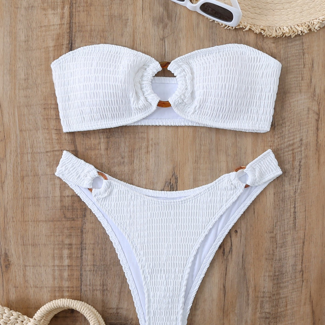 Damen Bikini-Set mit strukturiertem Bustier-Oberteil und hochgeschnittenen Bottoms EB