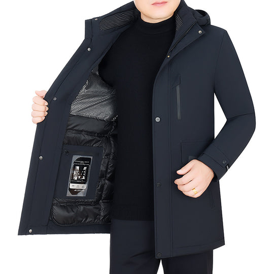 Herren Wasserabweisender Parka mit herausnehmbarer Kapuze und integrierter Smartphone-Innentasche EB