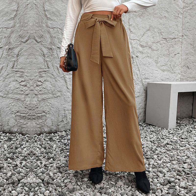 Damen weit geschnittene Hochbundhose mit Bindegürtel EB
