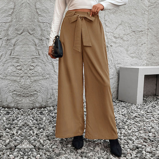 Damen weit geschnittene Hochbundhose mit Bindegürtel EB