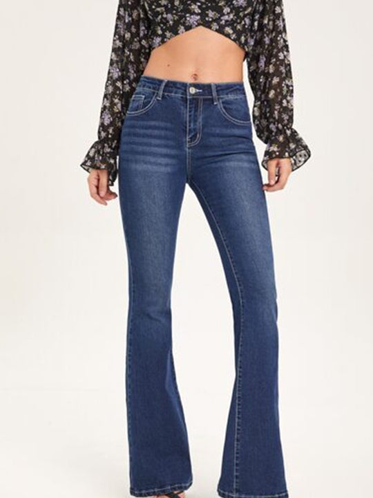 Damen Bootcut Jeans mit verschlissenen Details und hohem Bund EB