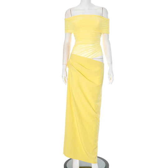 EB | Ein-Wort-Kragen-Plissee-Kleid aus Mesh mit diagonaler Spanne