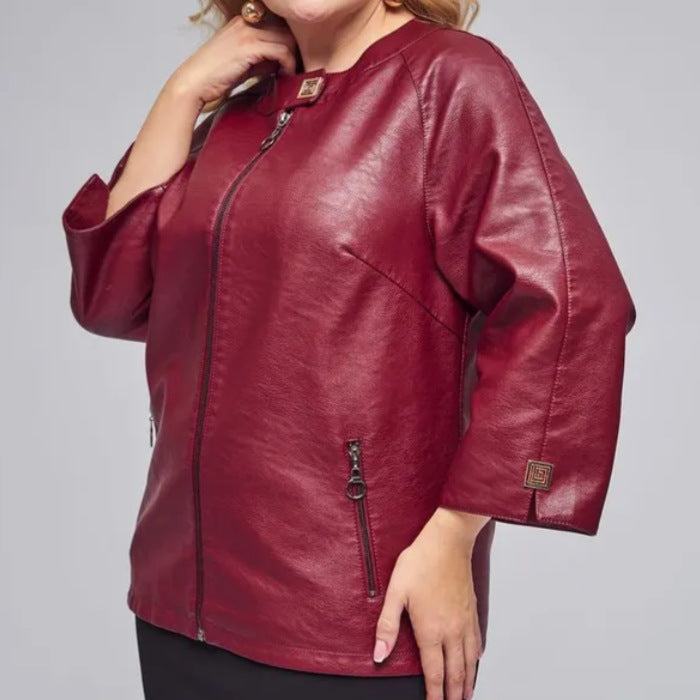 Damen modische Kunstlederjacke mit einzigartigem Schnitt EB