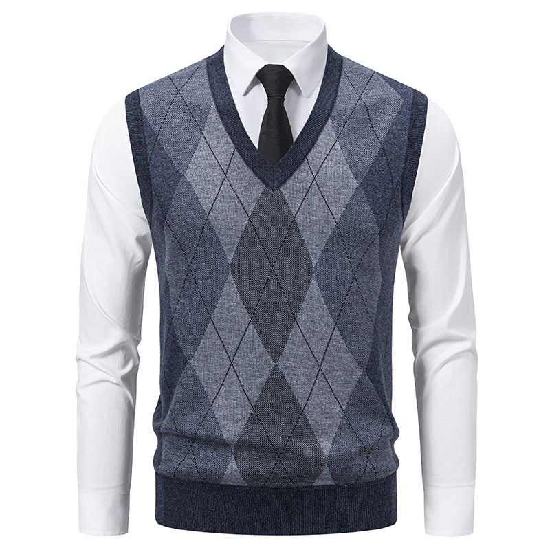 Herren Pullover mit V-Ausschnitt und klassischem Rautenmuster EB